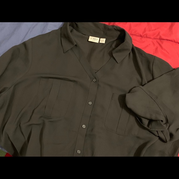 Cato 3/4 Sleeve Sheer Black Button Up Blouse - Picture 4 of 7